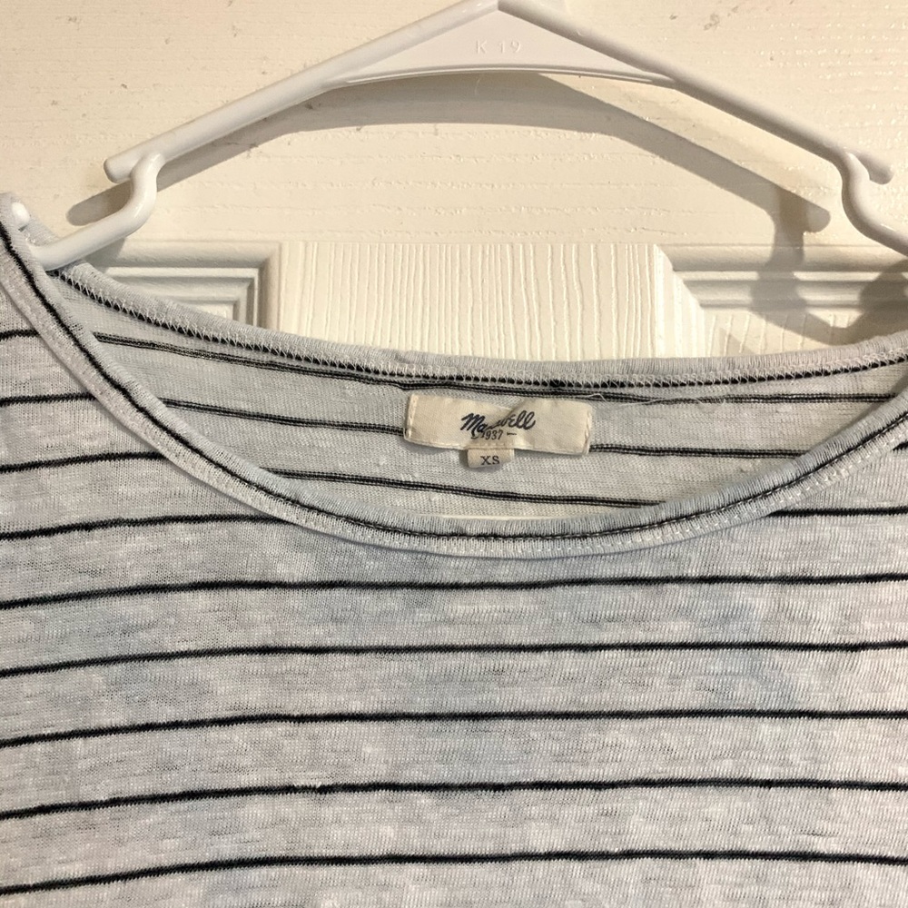 Madewell BW Striped Cap Sleeves Linen Top - Picture 3 of 5
